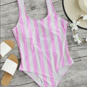 Pink and white striped swimsuit